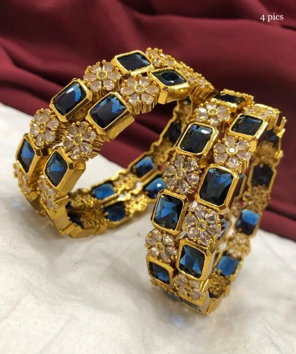 Royal Blue AD Stone Bangles - Set of 4